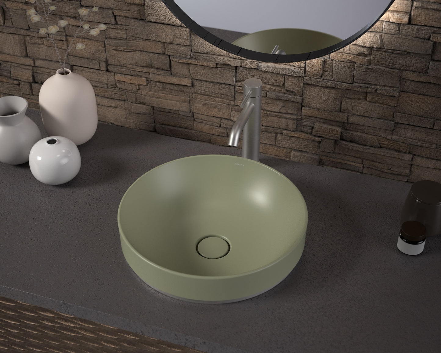 Liano II 400mm round inset basin green