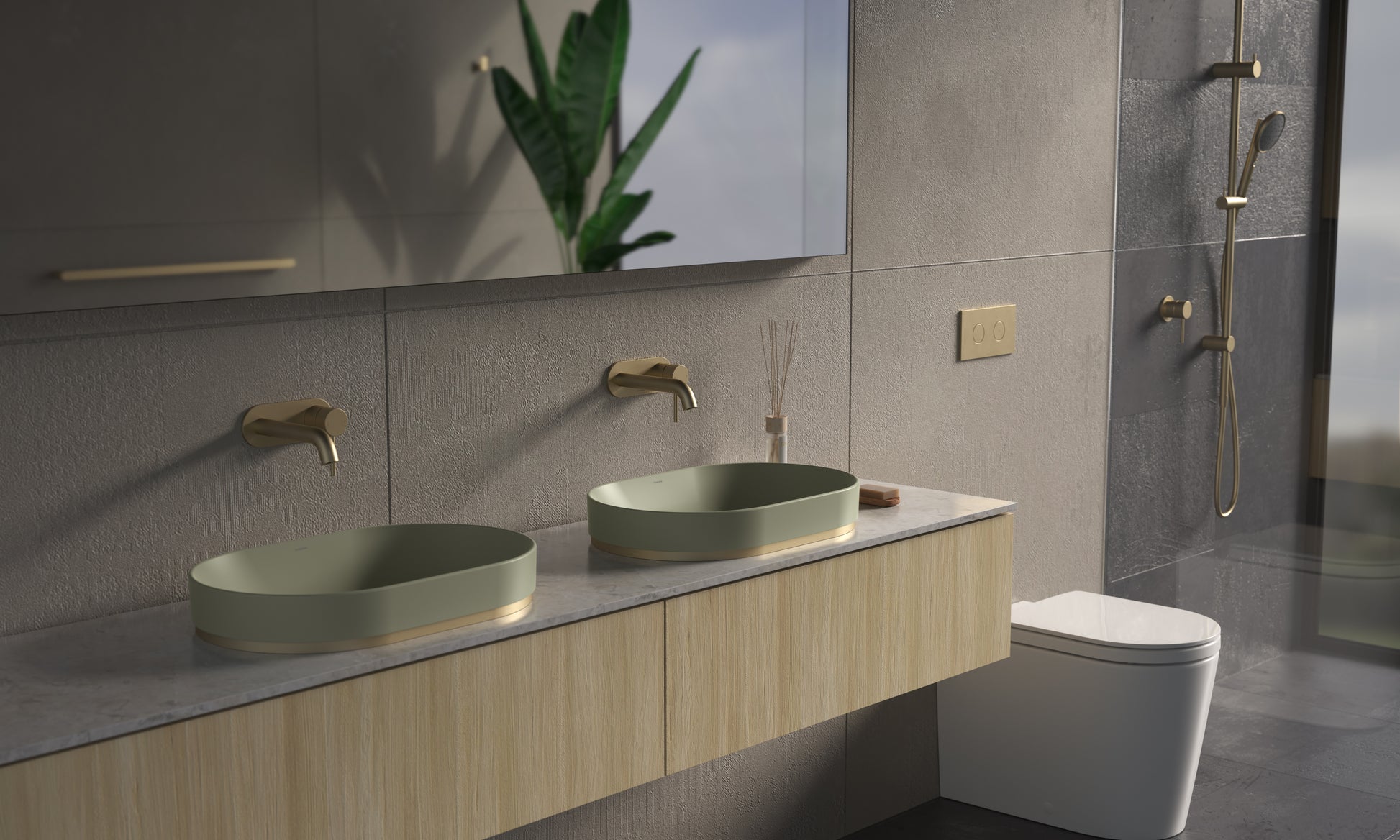 Liano II 530 pill inset basin in green from Caroma