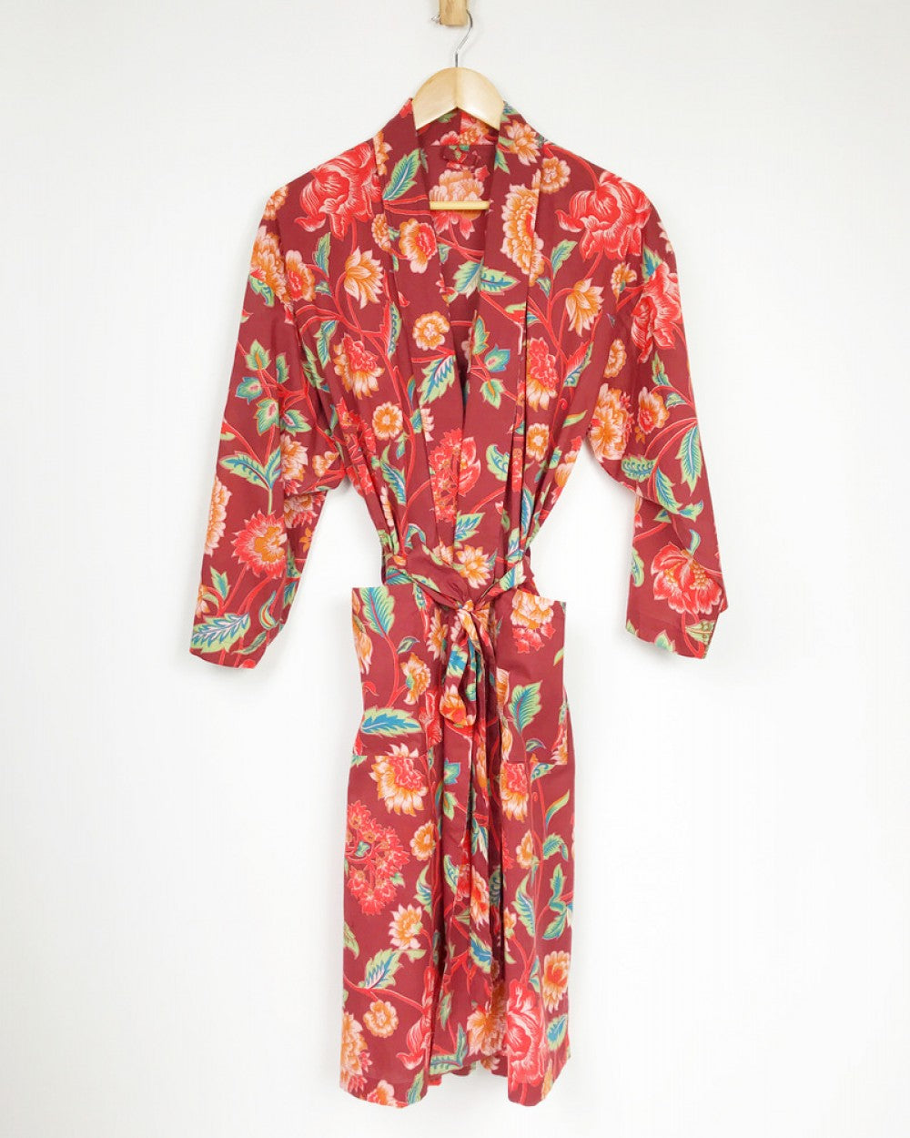 Lily Kimono in red lily pattern