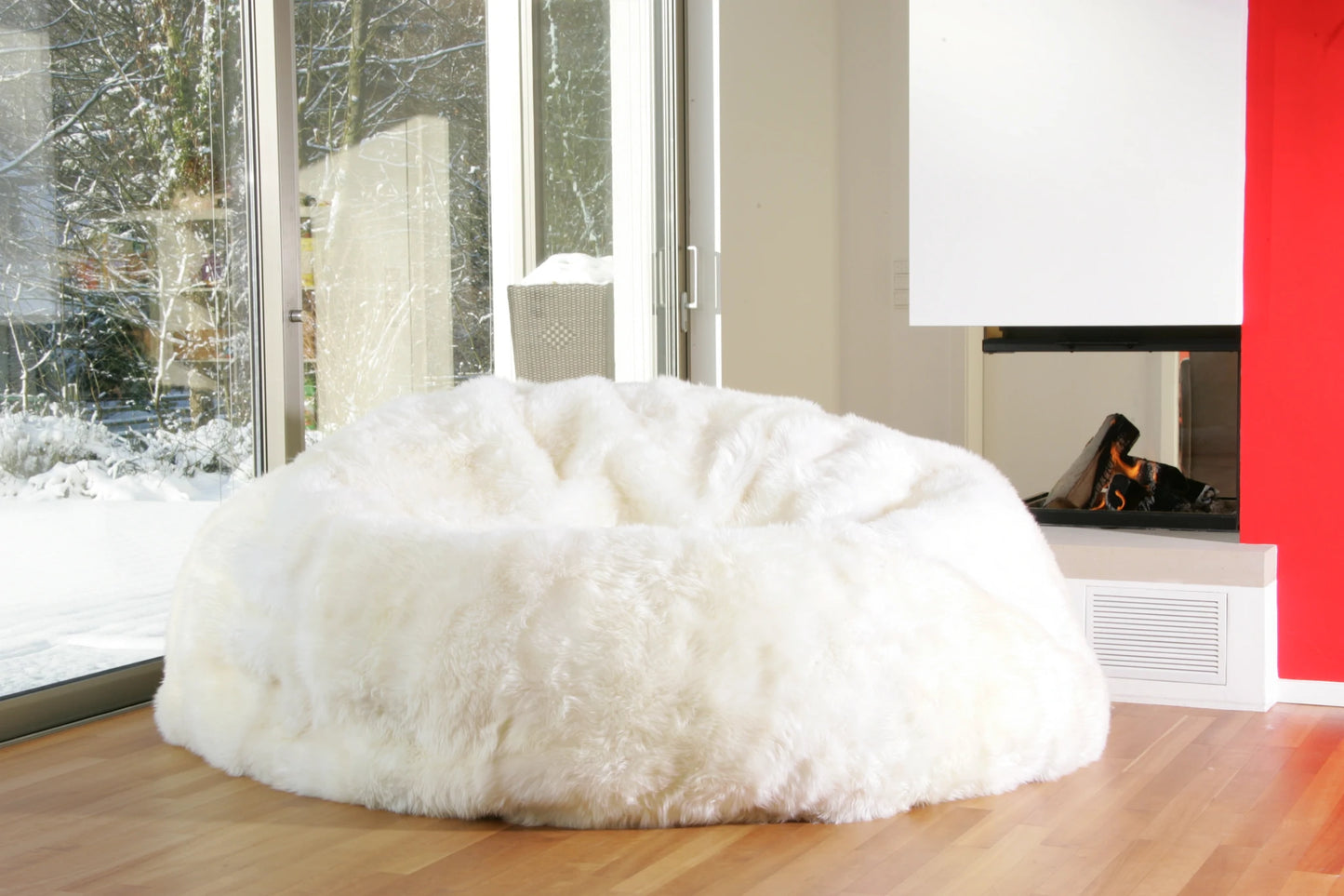 Long wool extra large sheepskin bean bag in ivory