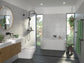 Caroma family bathroom with black taps, shower and accessories