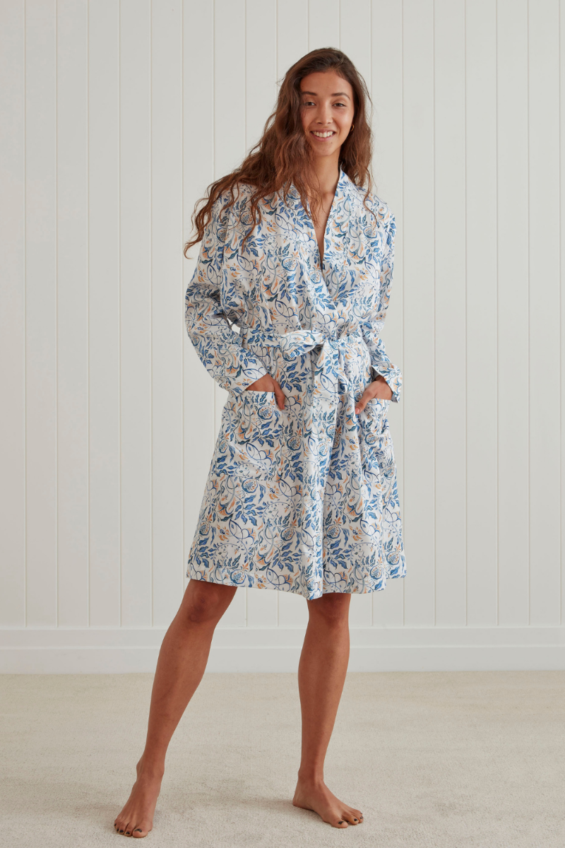 Classic long sleeved cotton robe, Mila by Baksana