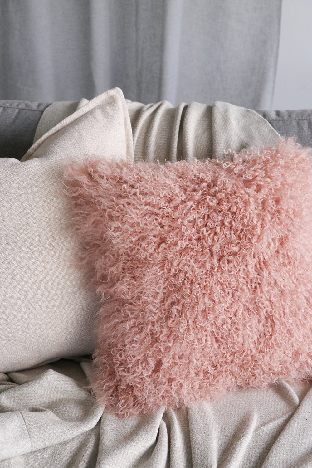 Meru Tibetan Lambs skin Fur cushion and hides - Meru in Blush Pink from Mulberi | My Sanctuary NZ