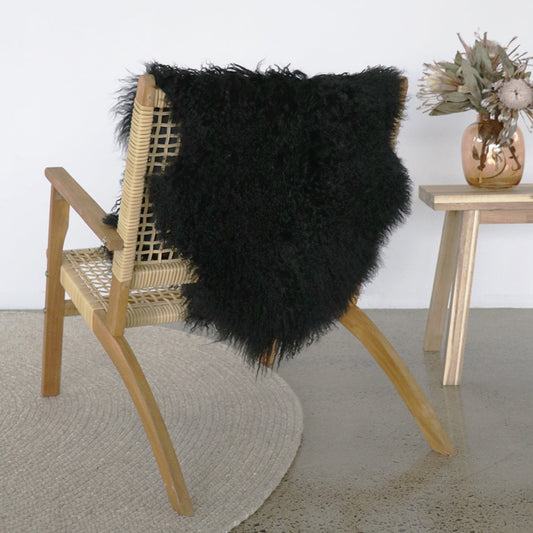 Meru Tibetan Lambs skin Fur hides and cushions - Meru in Black from Mulberi sku 22818H | My Sanctuary NZ