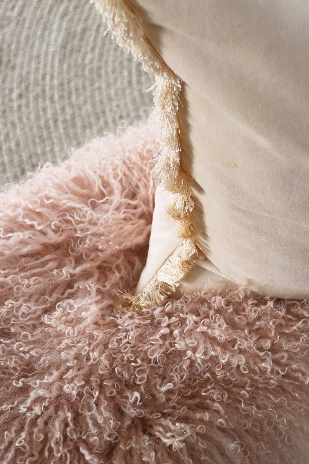 Meru Tibetan Lambs skin Fur hides and cushions - Meru in Blush Pink from Mulberi sku 23953H  | My Sanctuary NZ