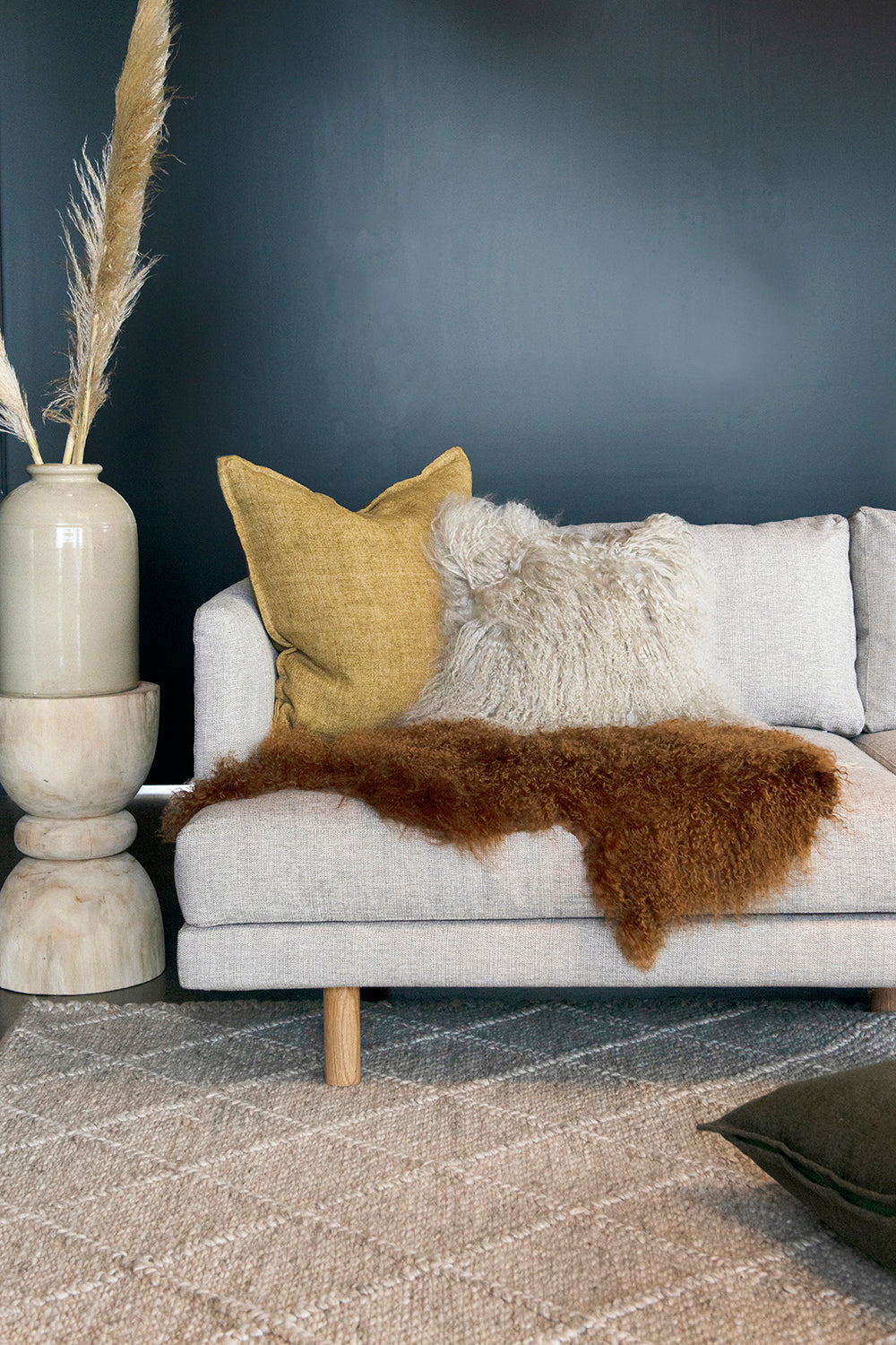 Meru Tibetan Lambs skin Fur cushion and hides - Meru in Oatmeal cream from Mulberi | My Sanctuary NZ