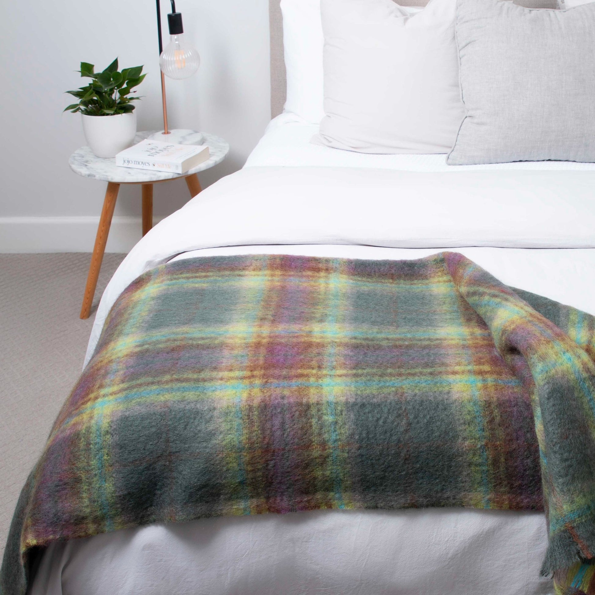 Soft Mohair luxury throws from Glamorous Goat.  Mohair throw in Aspiring Forest green and yellow check available at My Sanctuary