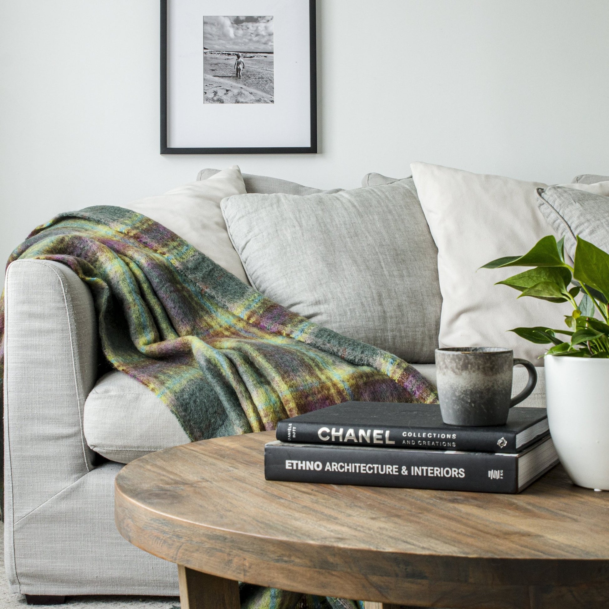 Soft Mohair luxury throws from Glamorous Goat.  Mohair throw in Aspiring Forest green and yellow check available at My Sanctuary