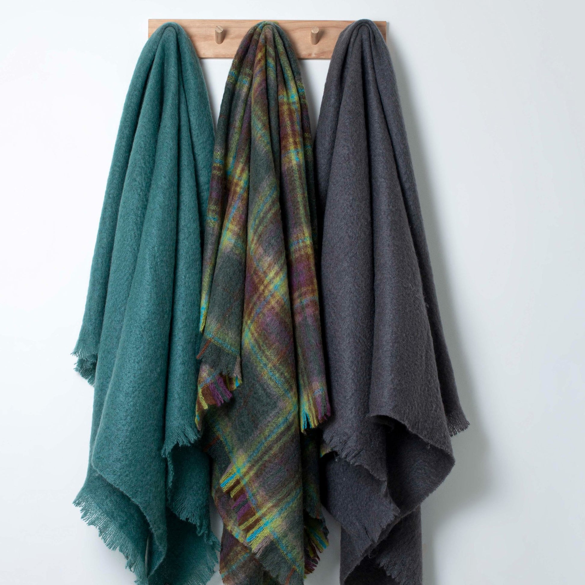 Soft Mohair luxury throws from Glamorous Goat.  Mohair throw in Aspiring Forest green and yellow check available at My Sanctuary