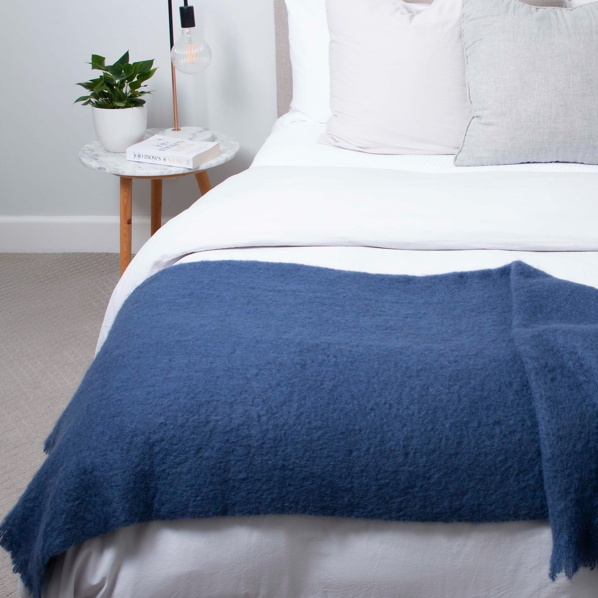 Soft Mohair luxury throws from Glamorous Goat in Blueberry.  Angora kid mohair throws available at My Sanctuary