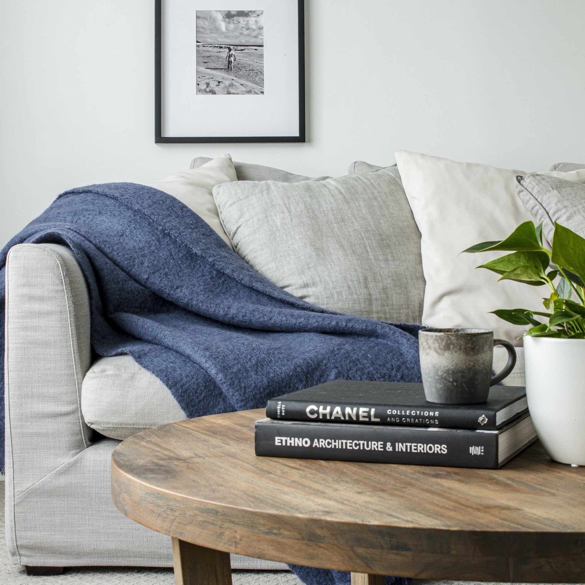Soft Mohair luxury throws from Glamorous Goat in Blueberry.  Angora kid mohair throws available at My Sanctuary