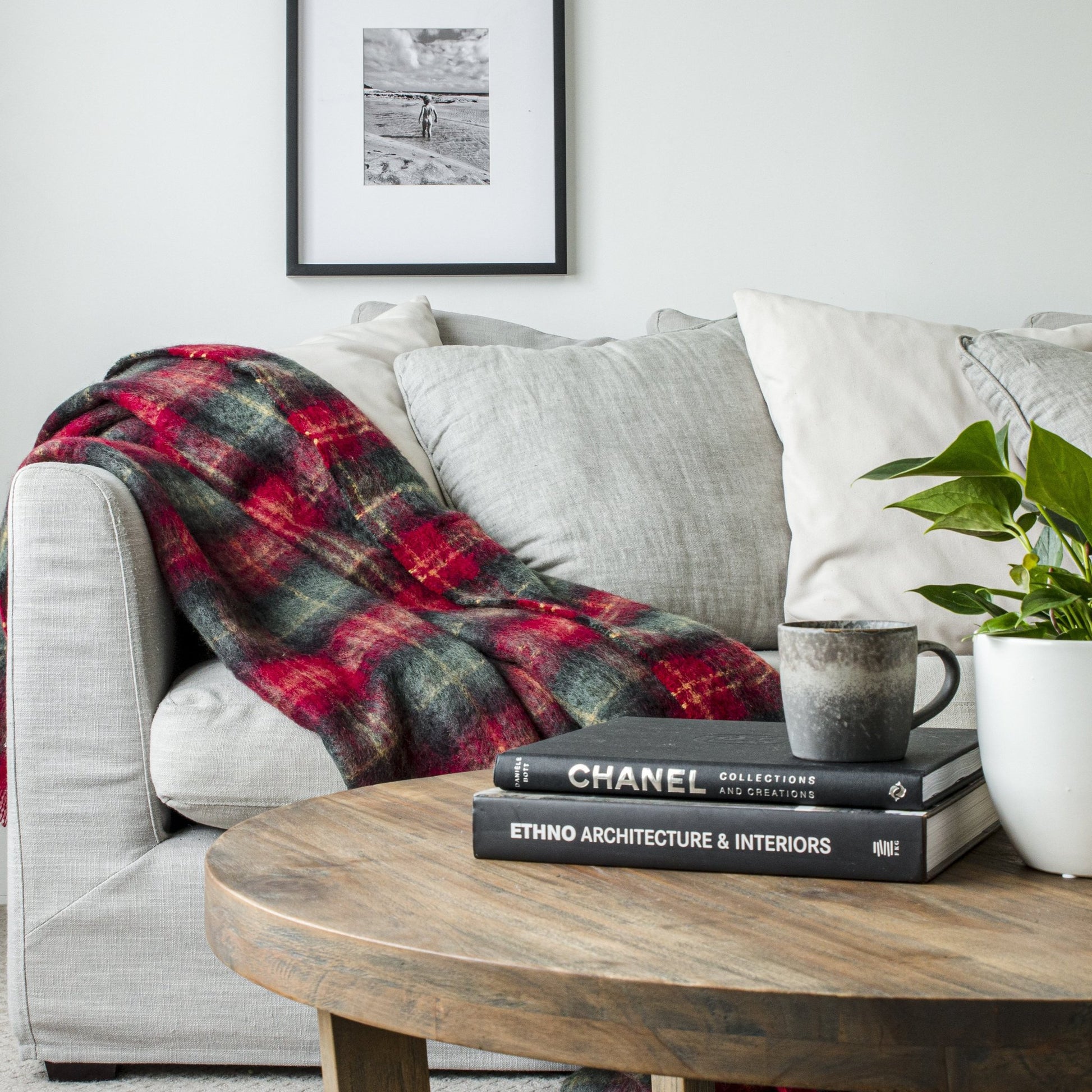 Soft Mohair luxury throws from Glamorous Goat.  Mohair throw in Cadrona red and green check available at My Sanctuary