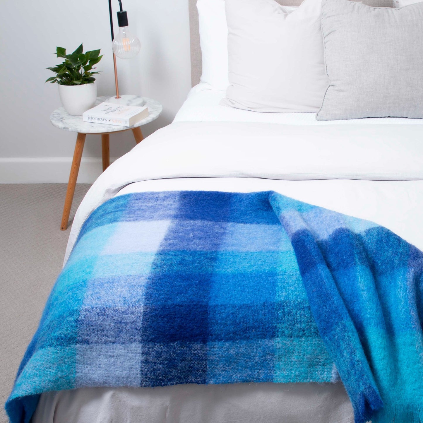 Soft Mohair luxury throws from Glamorous Goat.  Mohair throw in Roy's Blue  available at My Sanctuary