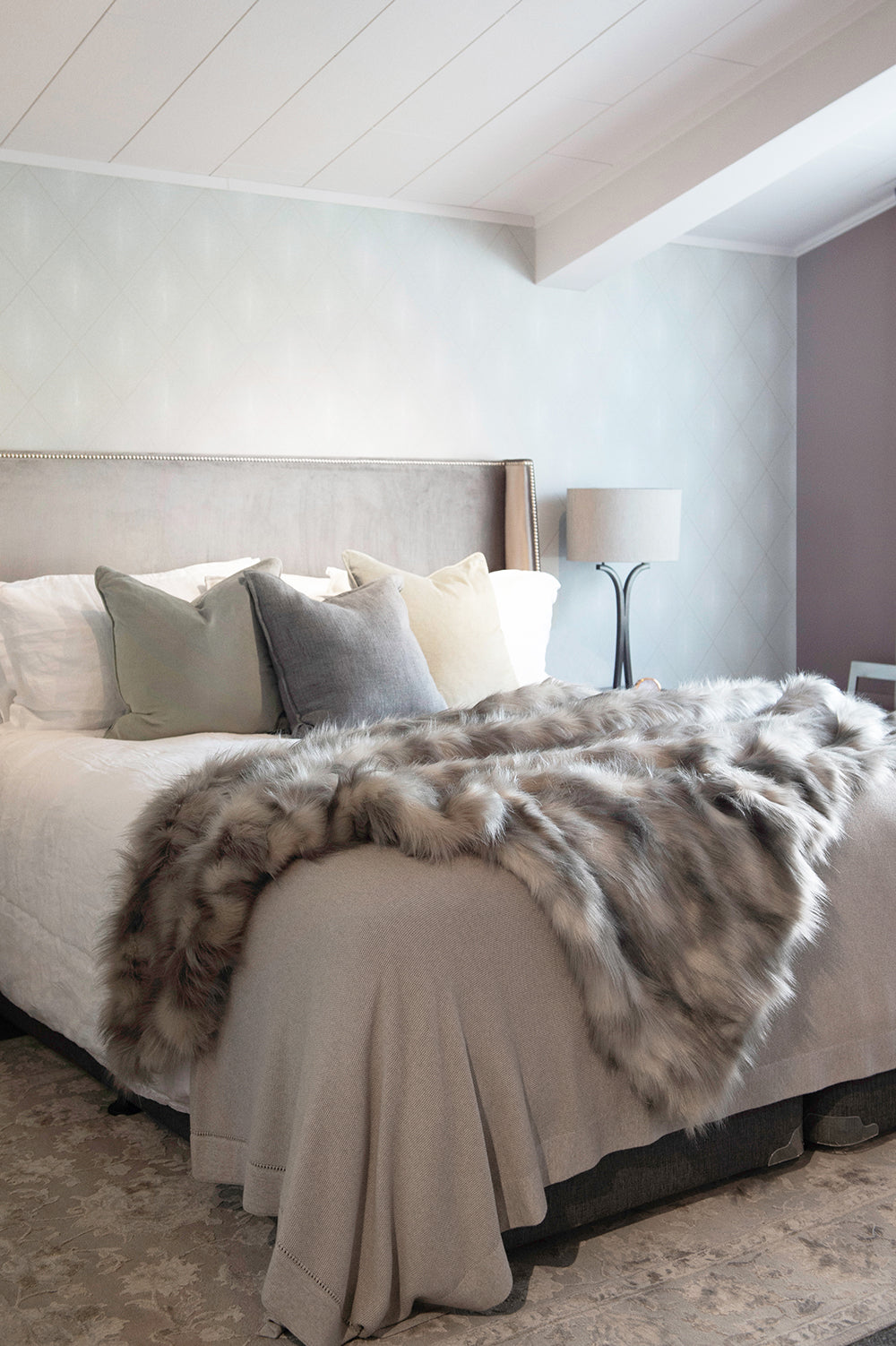 Imitation fake fur throw - Heirloom faux fur throw and cushions  in Mountain Hare