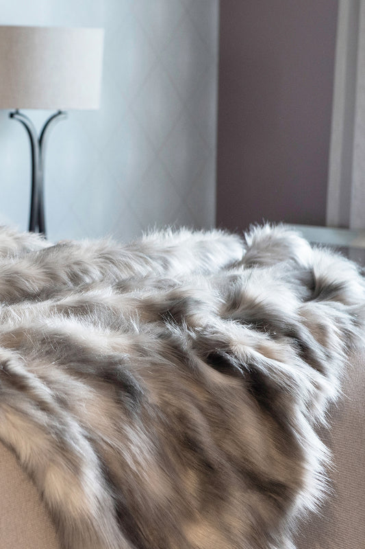 Imitation fake fur throw - Heirloom faux fur throw and cushions  in Mountain Hare