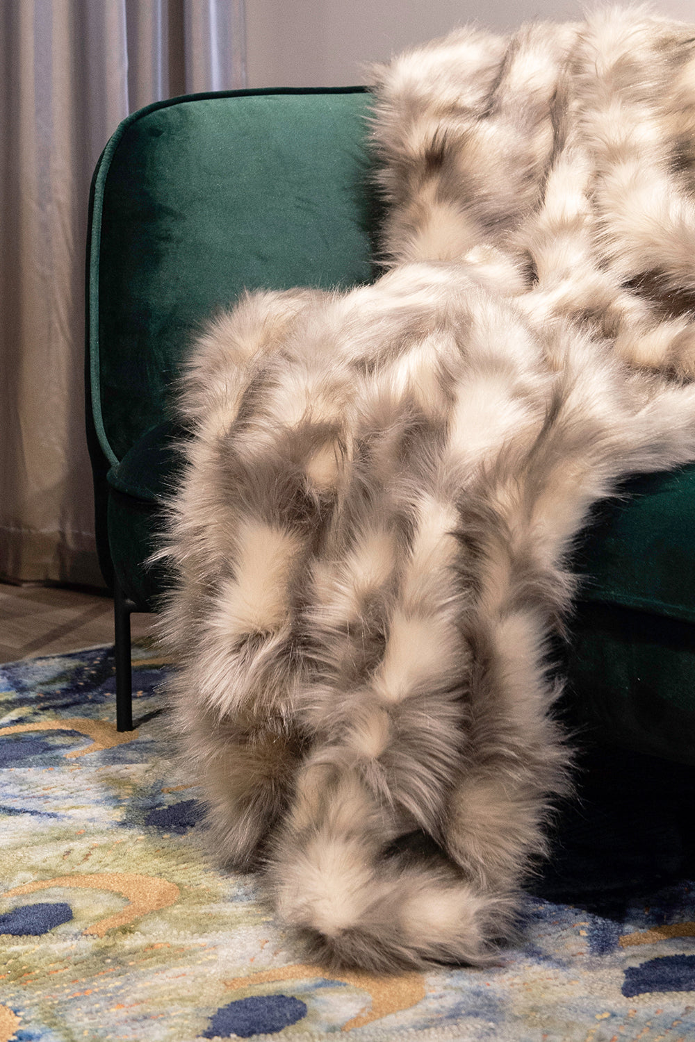 Imitation fake fur throw - Heirloom faux fur throw and cushions  in Mountain Hare