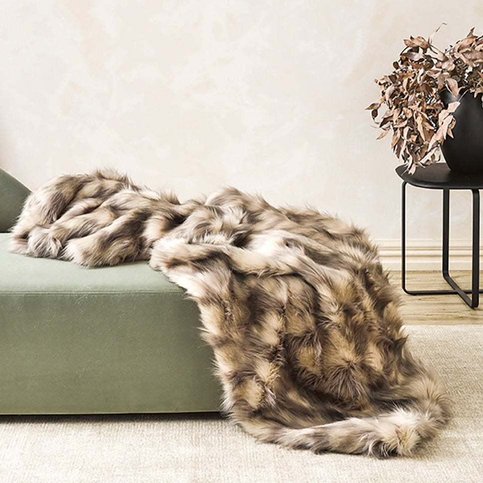 Imitation fake fur throw - Heirloom faux fur throw and cushions  in Mountain Hare  SKU FMHT18