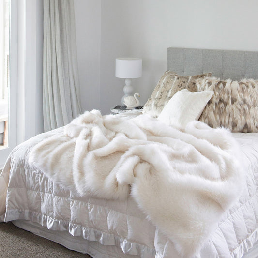 Luxury faux fur throw in pure white from Heirloom.  These are the best fake fur throws, super soft for NZ interior design SKU FNFT18