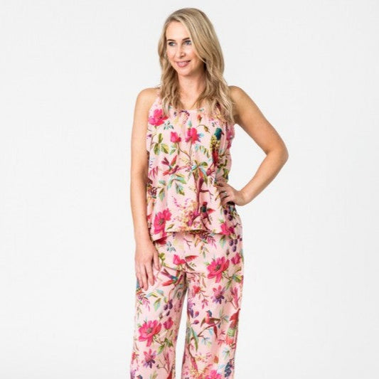 Paradise rose cotton camisole top in bird of paradise pattern