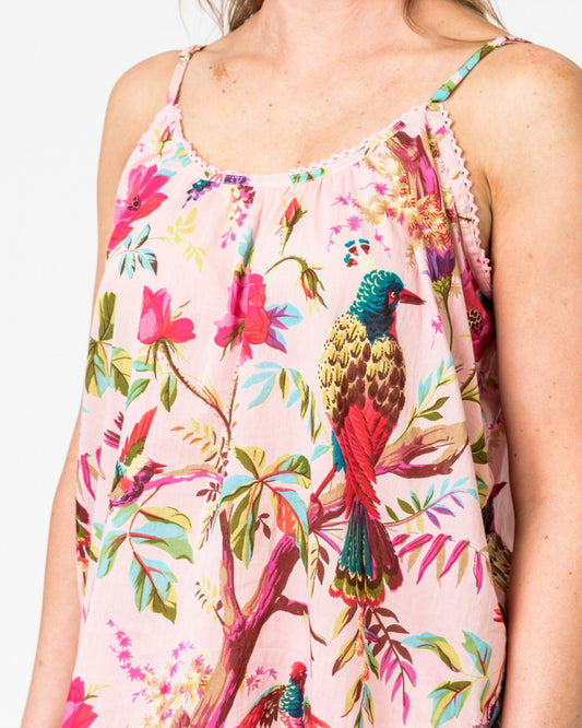 Paradise rose cotton camisole top in bird of paradise pattern