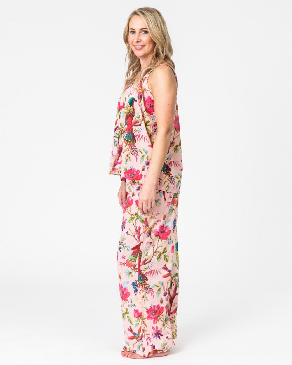 Paradise rose cotton camisole top in bird of paradise pattern