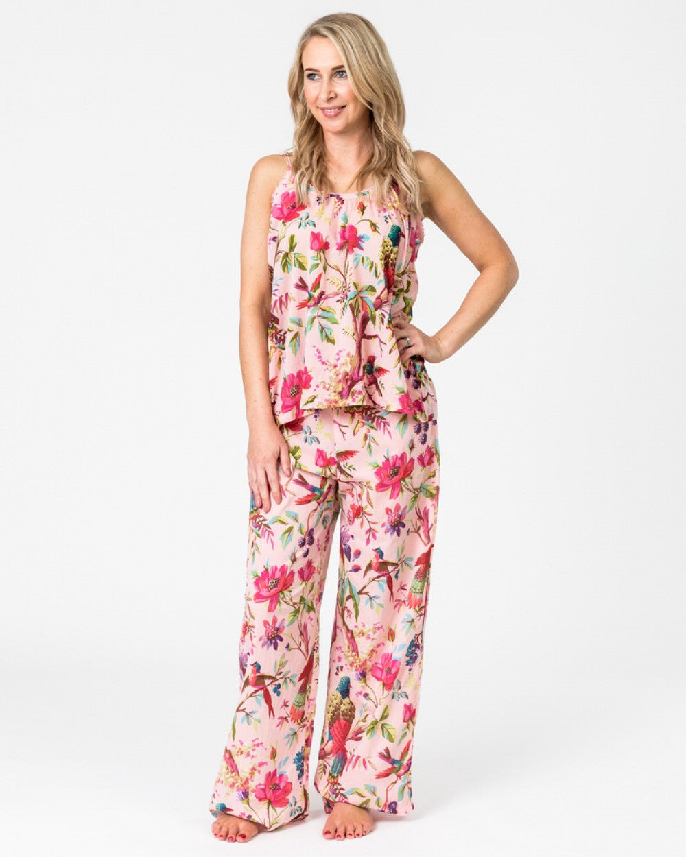 Paradise rose cotton camisole top in bird of paradise pattern
