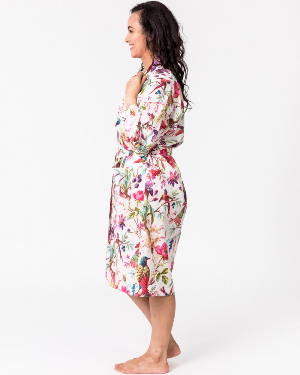Paradise off white kimono from Floressents, bird of paradise pattern