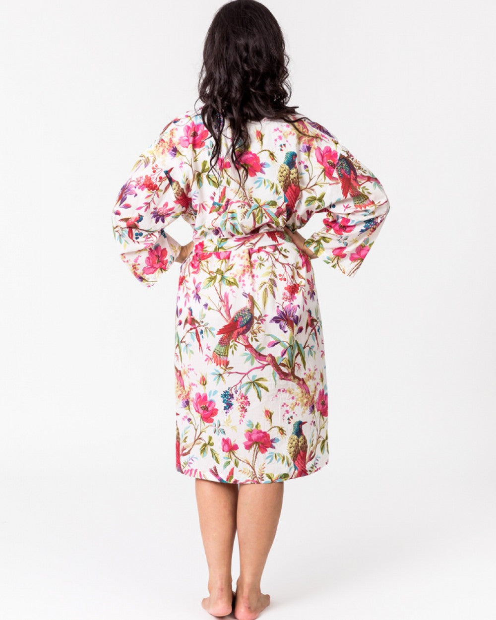Paradise off white kimono from Floressents, bird of paradise pattern