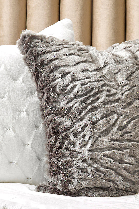 Imitation faux fur cushion in Pewter Chinchilla