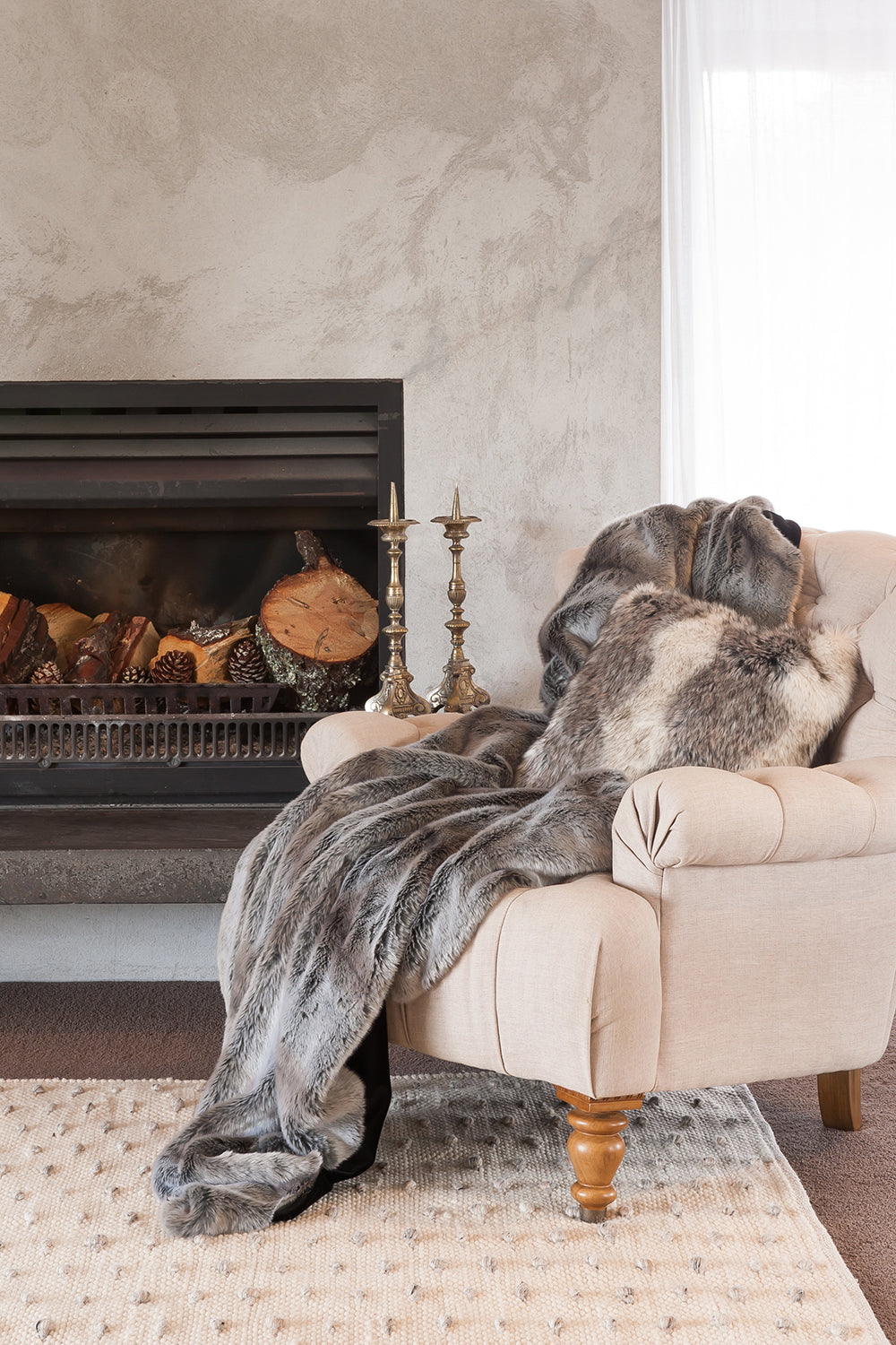 Imitation Faux Fur Throw in Silver Marten from Heirloom