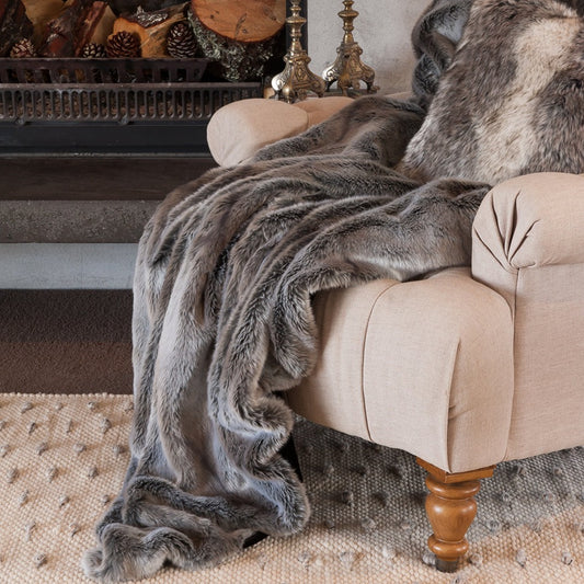 Imitation Faux Fur Throw in Silver Marten from Heirloom