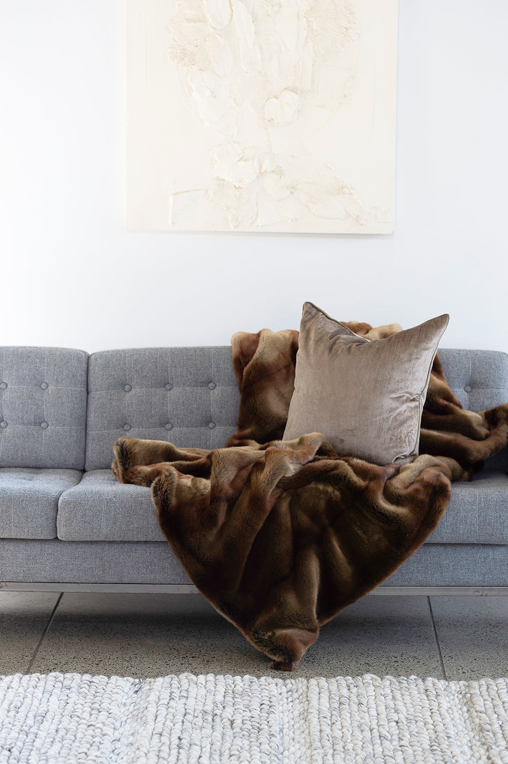 Luxury imitation fur throw, red lemur with matching cushions from Heirloom sku FRLT18 | My Sanctuary NZ