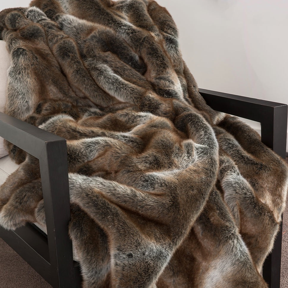 Imitation fake fur throw - Heirloom faux fur throw and cushions  in Striped Elk SKU FSET18. Made in New Zealand