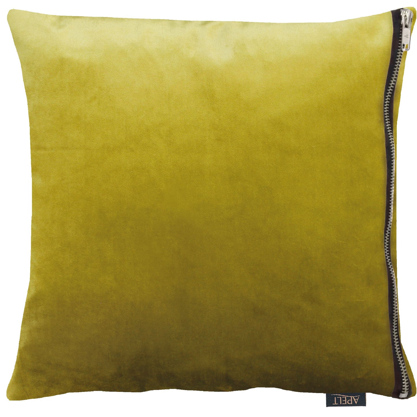 Apelt Tassilo velvet cushion in chartreuse with statement zip