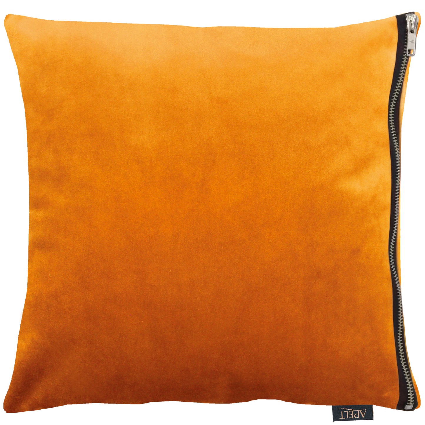 Apelt Tassilo velvet cushion in Orange with statement zip