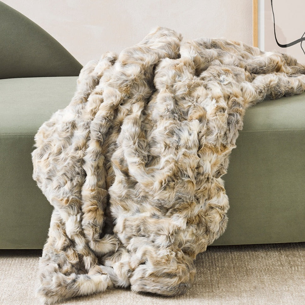 Luxury Imitation Faux Fur throw in Vintage Squirrel Grey by Furtex Heirloom