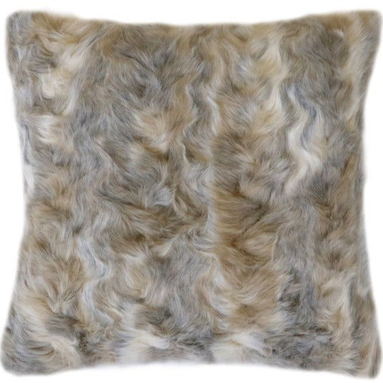 Luxury imitation faux fur throw in Vintage Squirrel Grey, brown and cream
