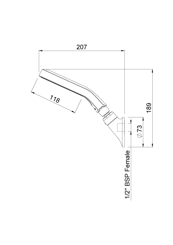 Methven Aio wall shower on short arm technical drawing