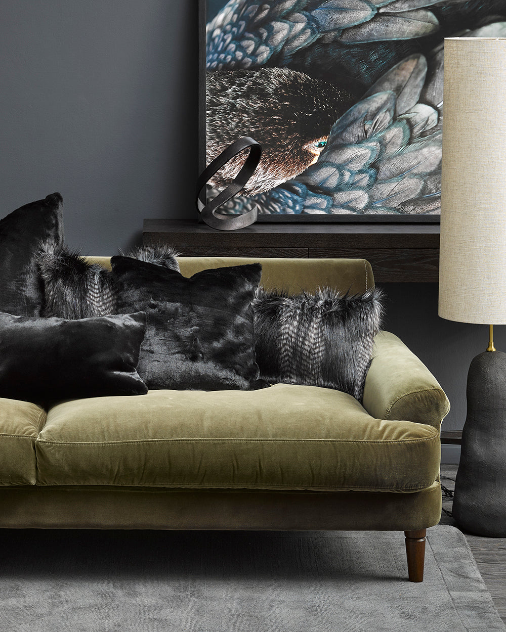 Luxury Imitation Fur Cushion Black Coyote