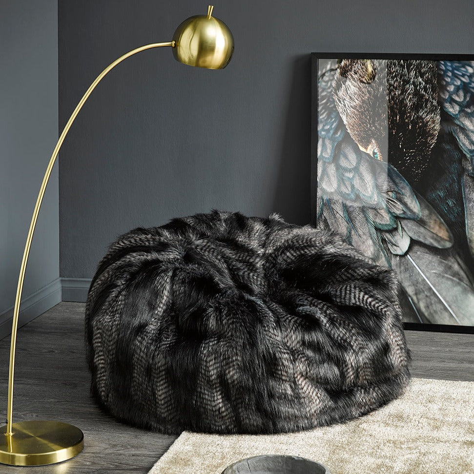 Black Coyote imitation fur plush pod bean bag