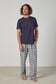 Ezra casual cottong pyjama set from Baksana, navy blue and grey and white check