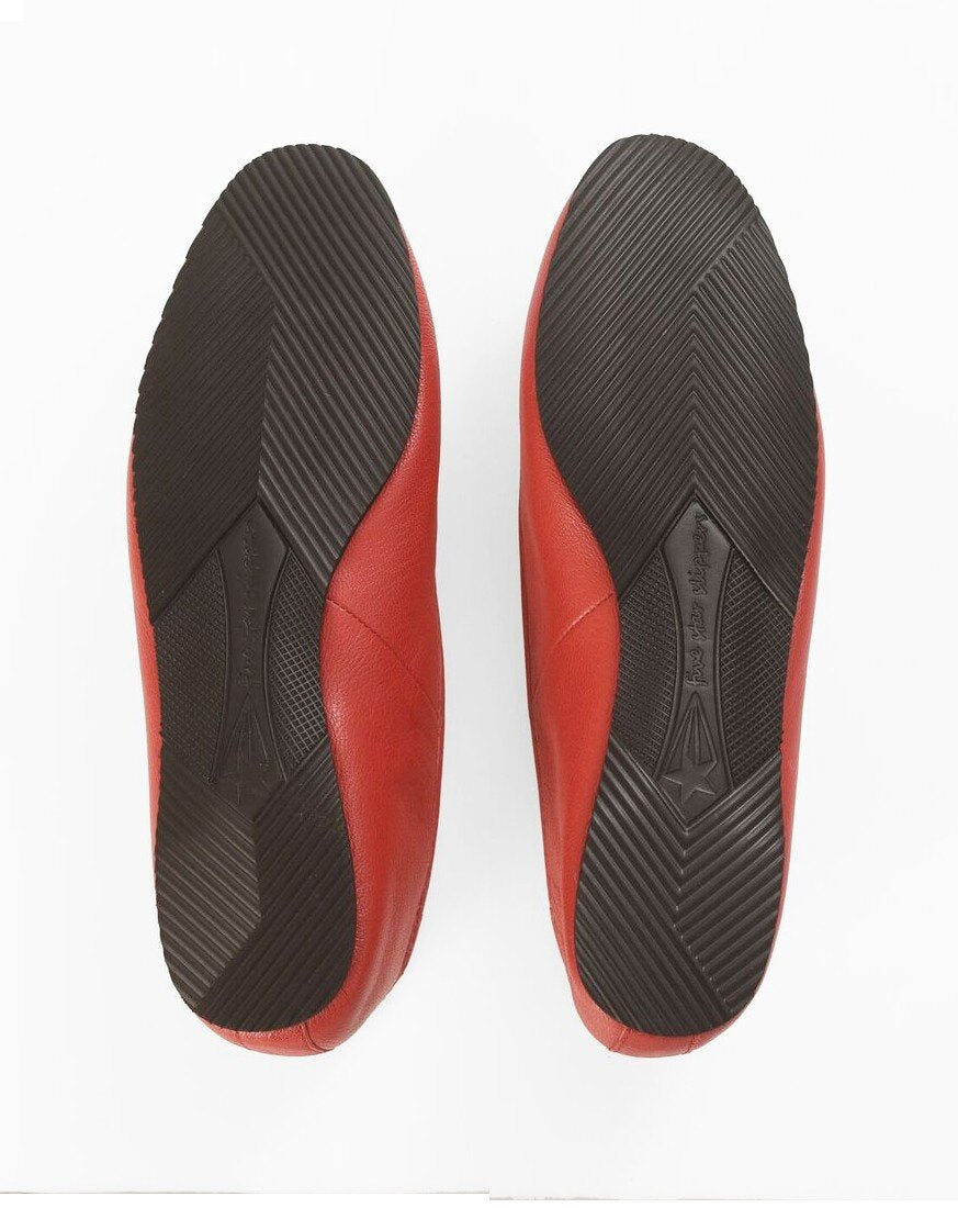 Italian Leather Ballet Slippers in red with wool lining and rubber sole. Luxury slippers from My Sanctuary