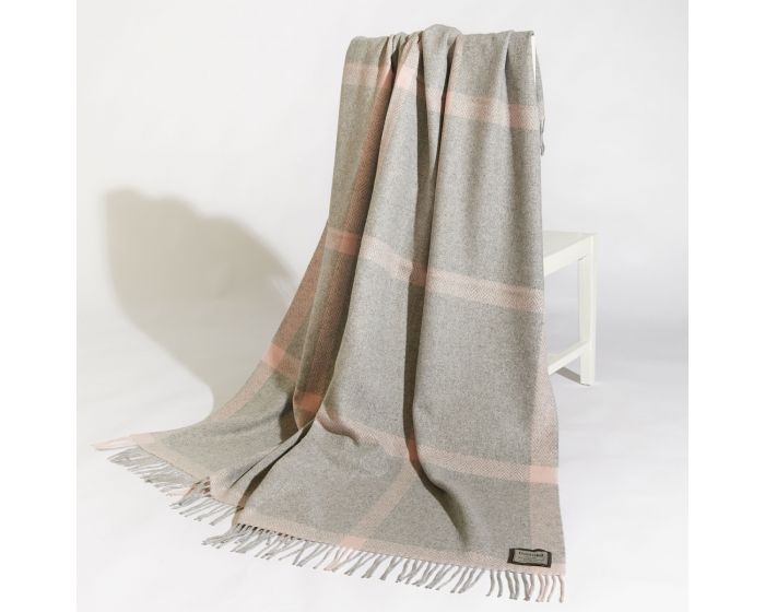 Cashmere and wool window pane throw from Foxford in pink and grey