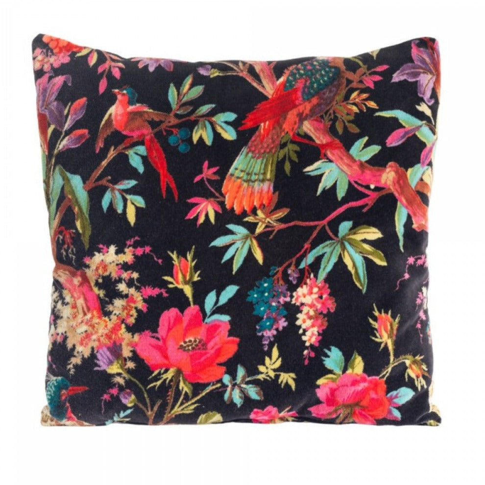 Paradise black velvet cushion