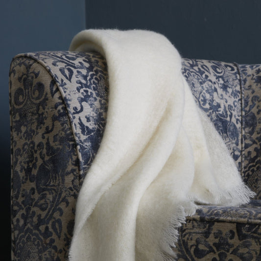 Soft Mohair luxury throws from Glamorous Goat.  Mohair throw in Ivory white available at My Sanctuary