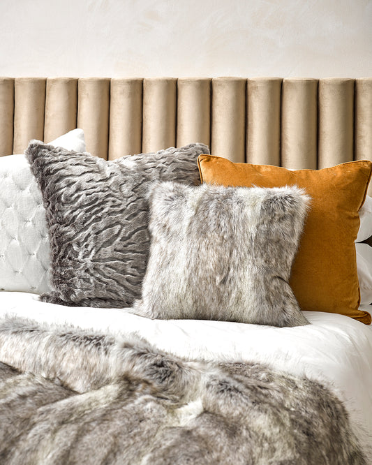 Luxury Imitation Fur Cushion - Grey Coyote