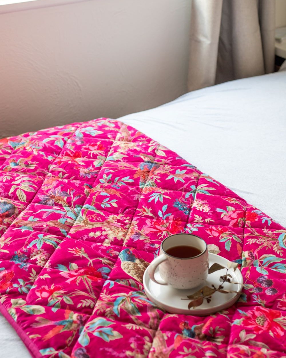 Bird of Paradise velvet throw in hot pink