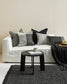 Keaton Linen cushion in black, sofa setting with other black and white cushions