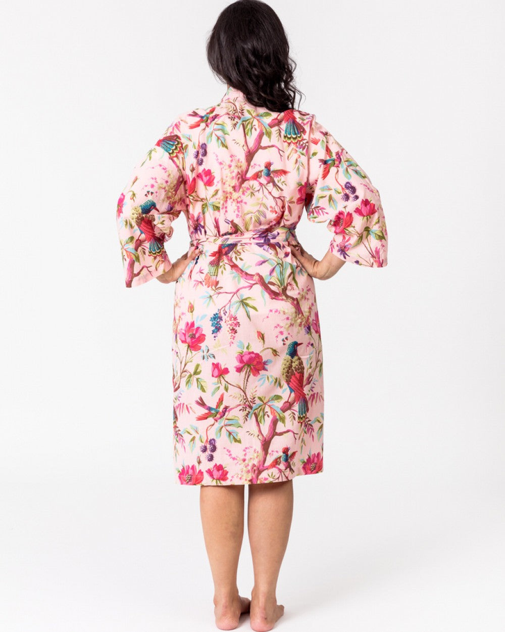 Paradise rose kimono robe with bird of paradise pattern - Floressents
