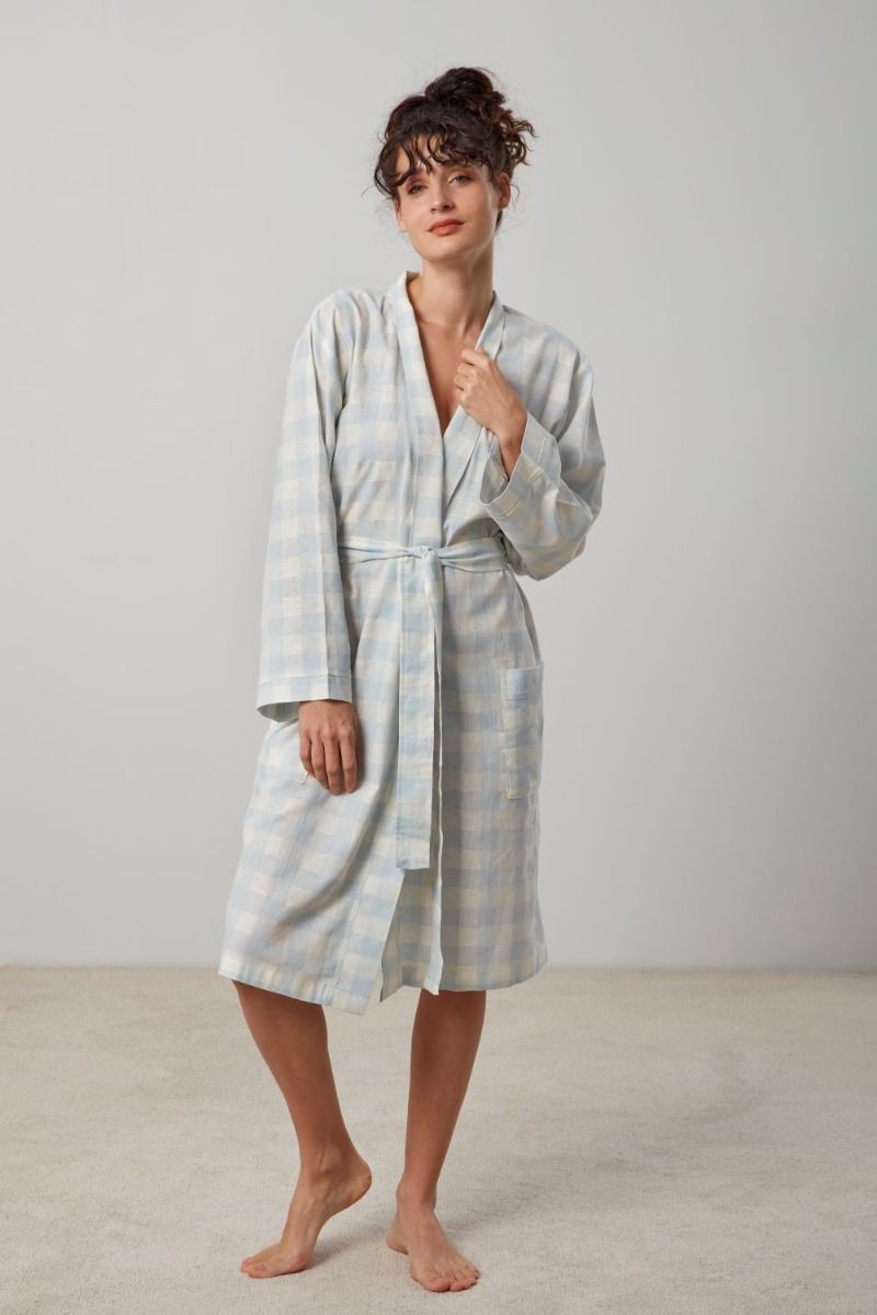 Lena robe in blue and white check